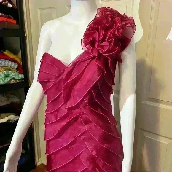 Vintage Tadashi Shoji Collection Womens Ruffle Evening Dress Gown 100% Silk 10 - Picture 11 of 14